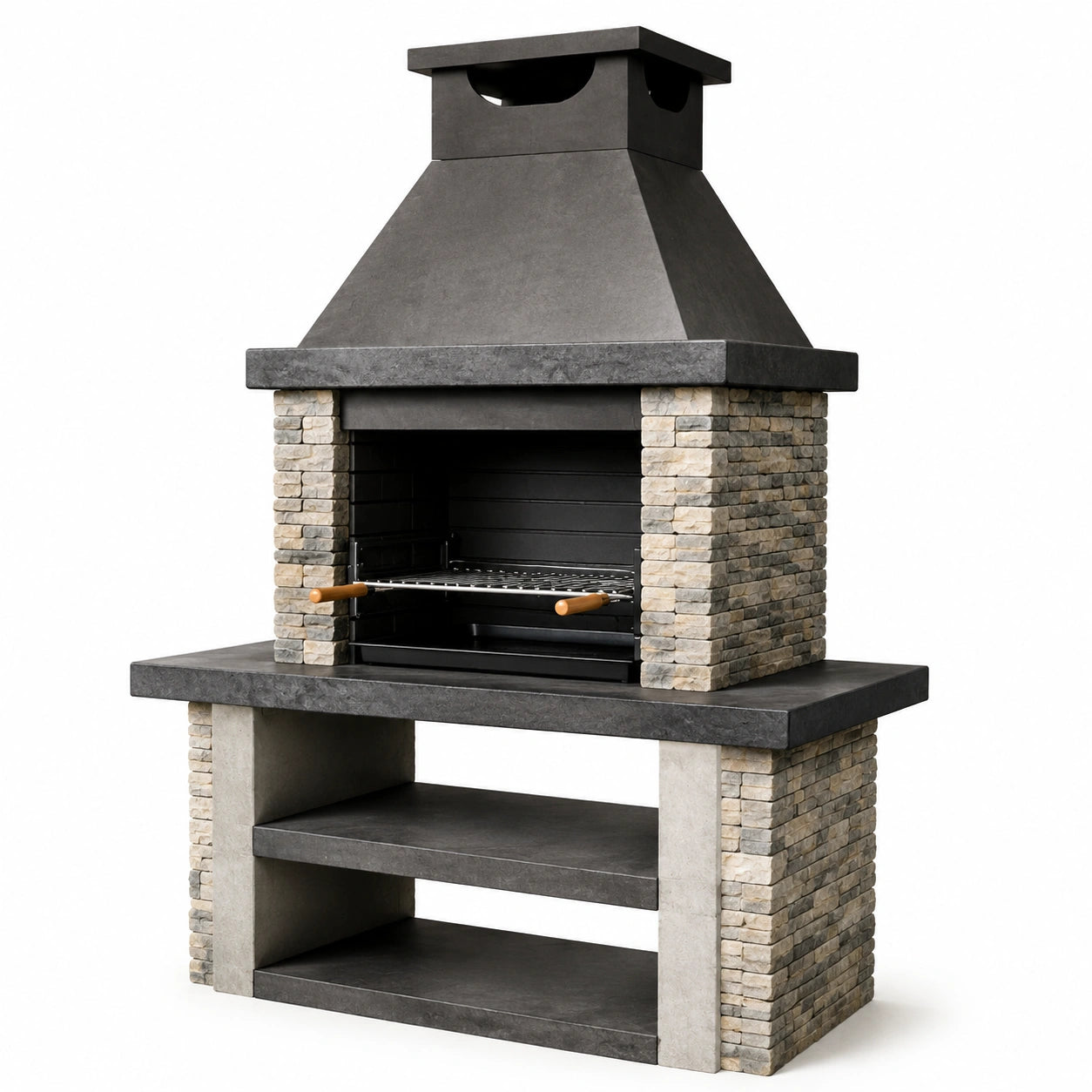 Barbecue in Pietra Naturale e Acciaio Grigio 175x110x65cm