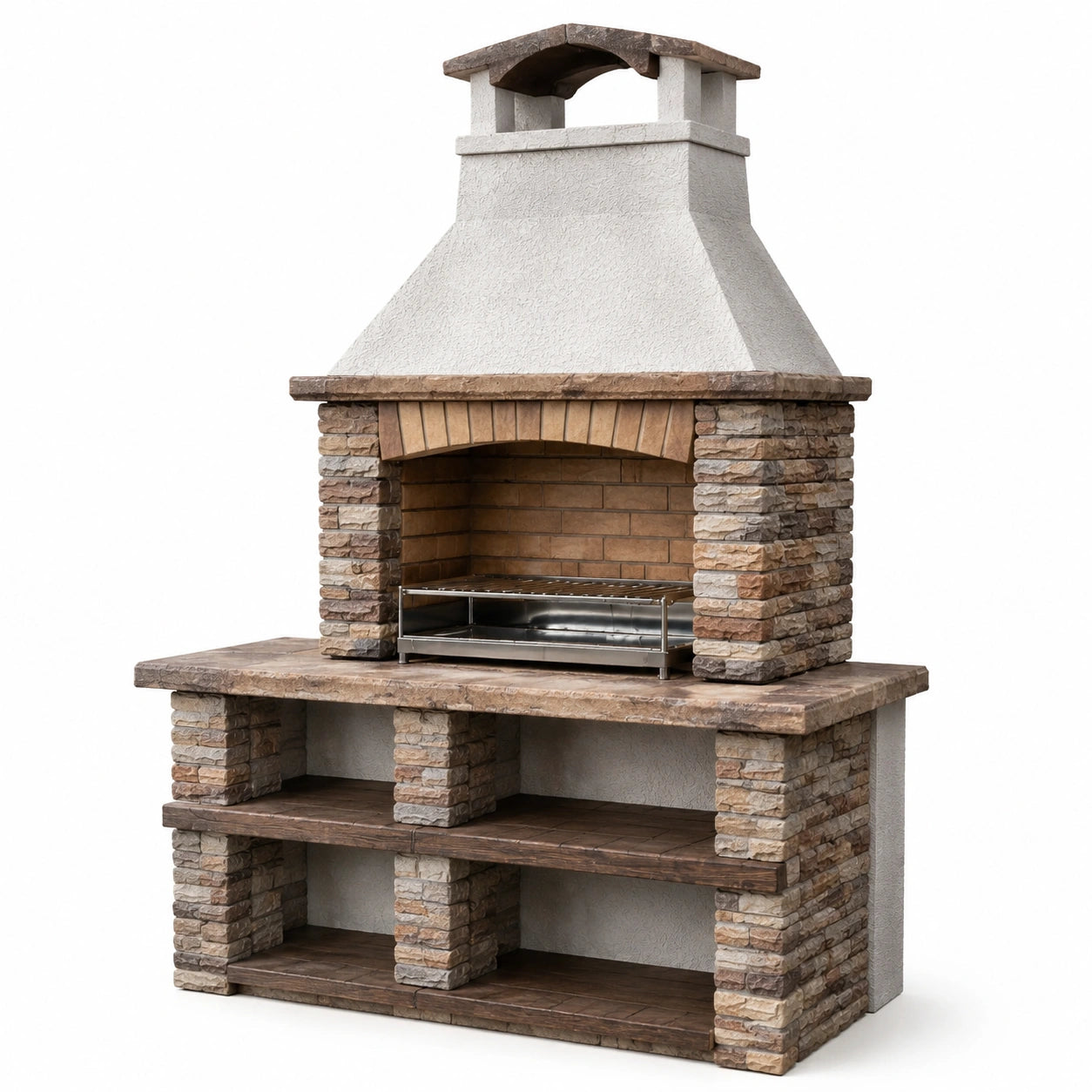 Barbecue in pietra con camino e ripiani 120x70x210 cm