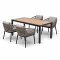 Set da pranzo da giardino in legno di teak e alluminio con sedie in corda grigia
