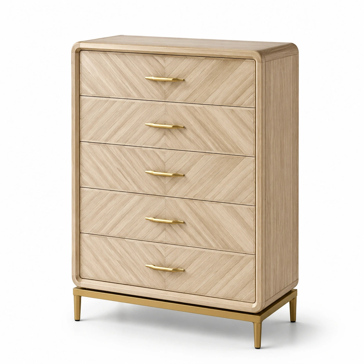 Cassettiera in Legno e Ottone con 5 Cassetti Naturale