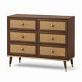 Cassettiera in Legno e Rattan con 6 Cassetti Marrone Beige