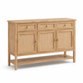 Credenza in legno e rattan intrecciato naturale 120x35x85 cm