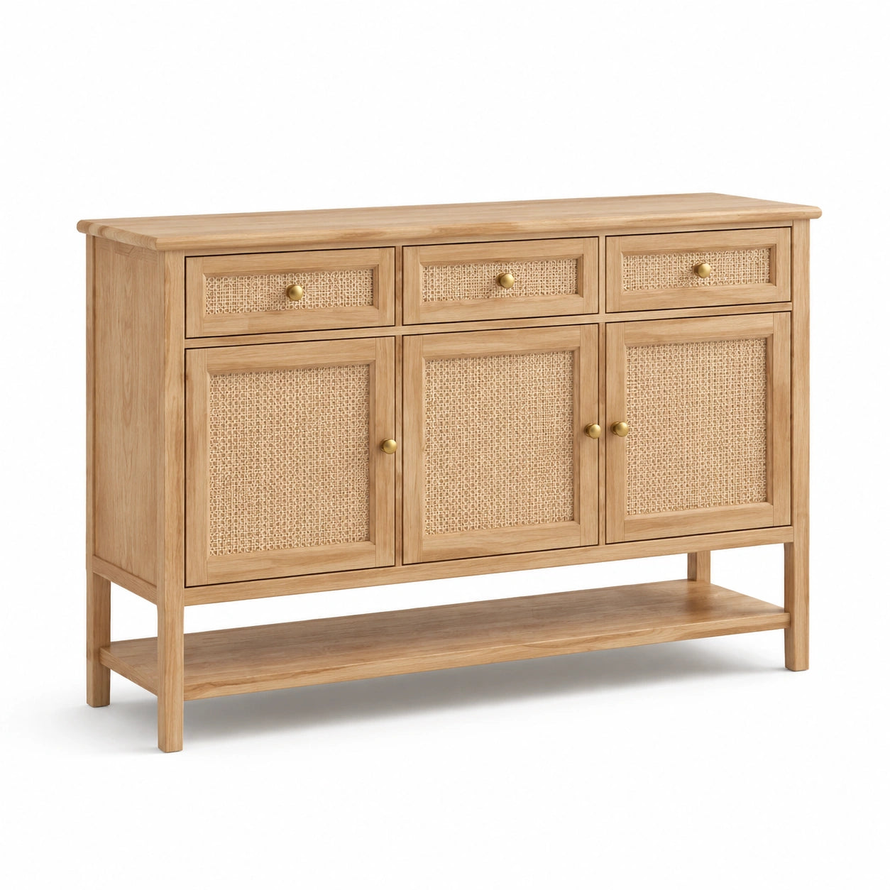 Credenza in legno e rattan intrecciato naturale 120x35x85 cm
