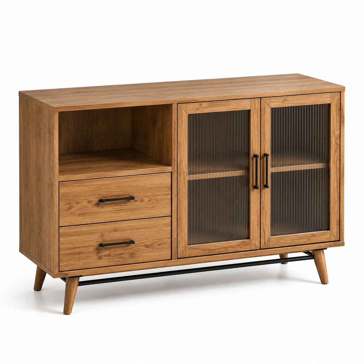 Credenza in Legno di Rovere con Ante in Vetro e Cassetti