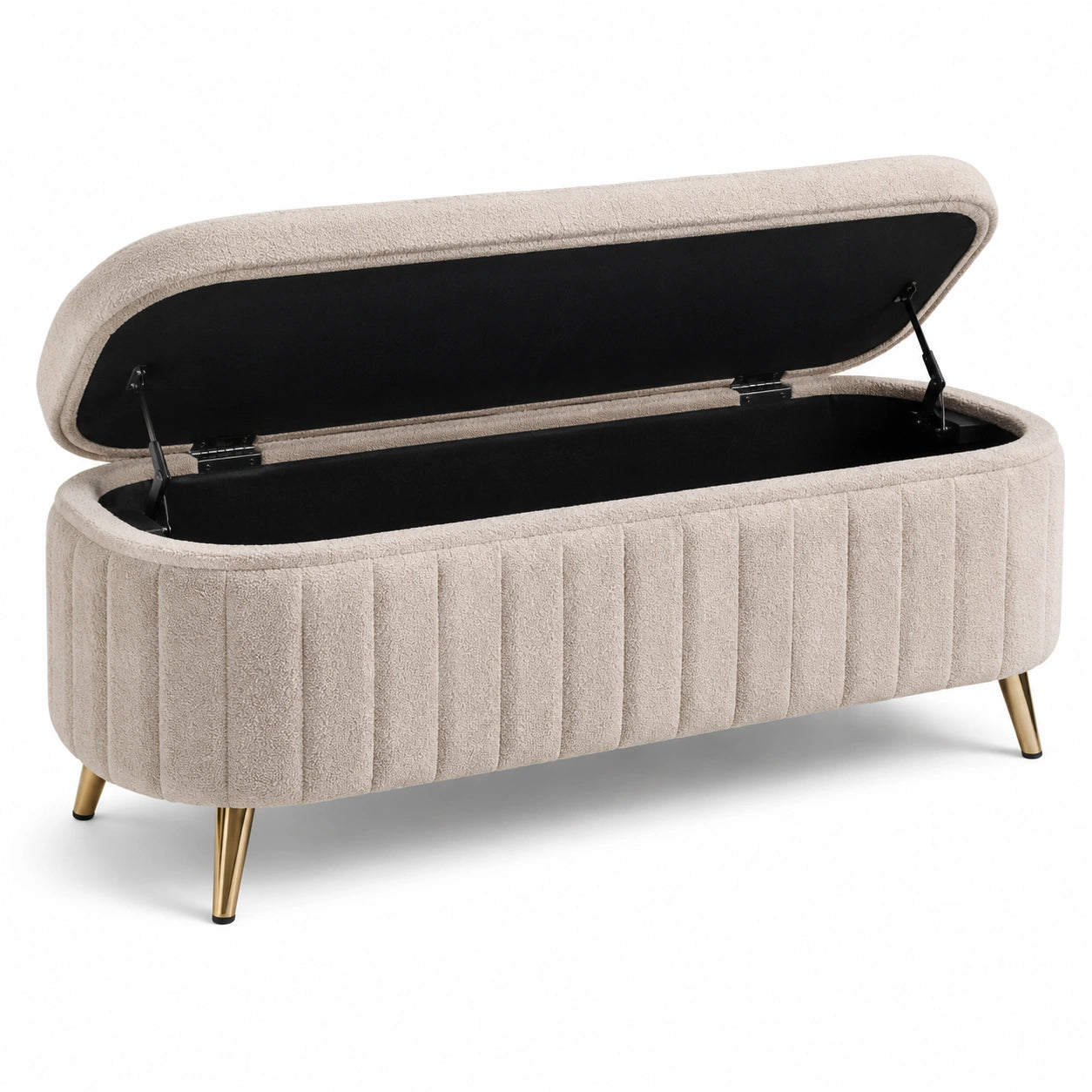 Panca contenitore tessuto con gambe in metallo, 120x40x45 cm