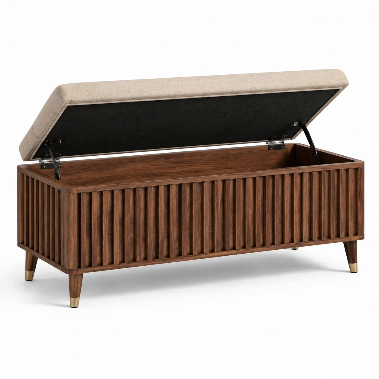 Cassapanca in legno con seduta imbottita beige